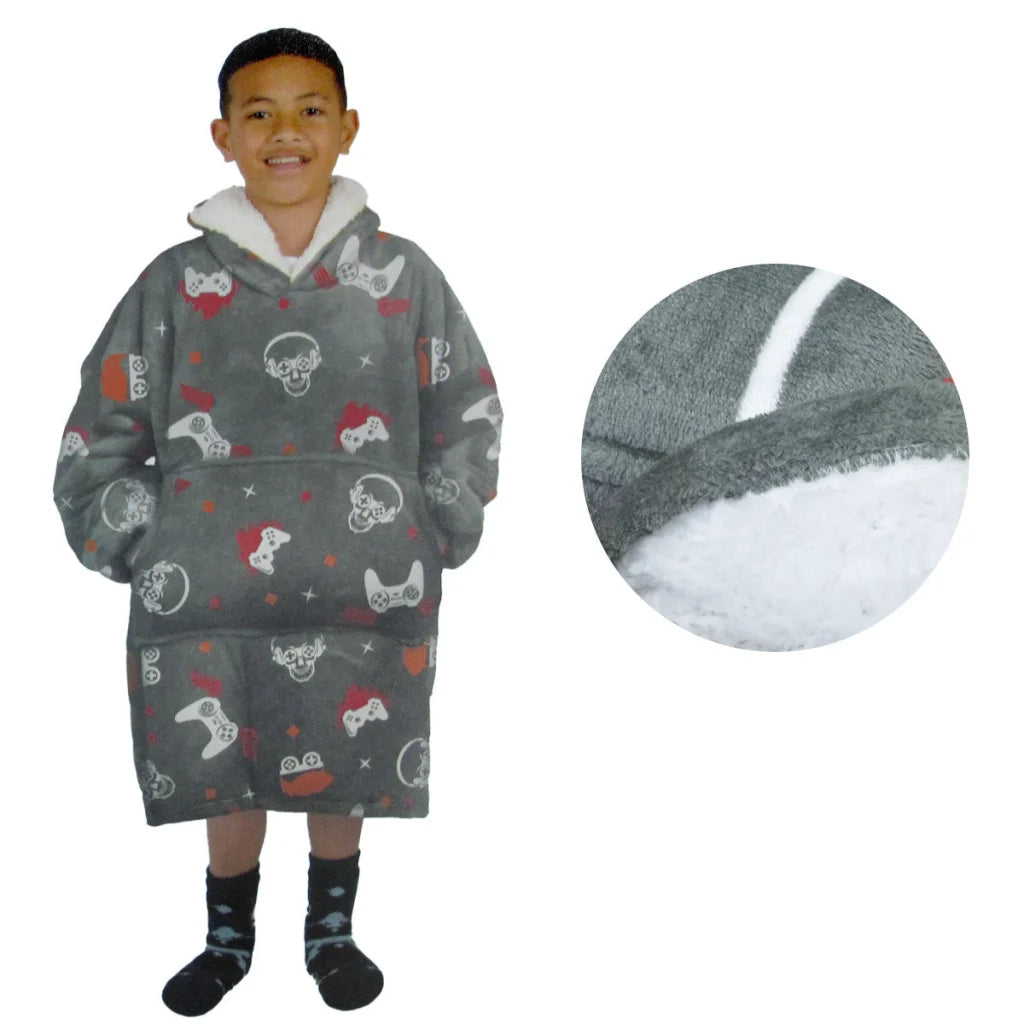 Blanket Hoodie with Sherpa Reverse Grey Gamers - Home &