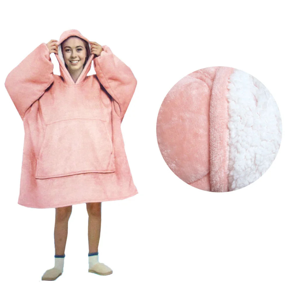 Blanket Hoodie with Sherpa Reverse Plain Coral - Home &