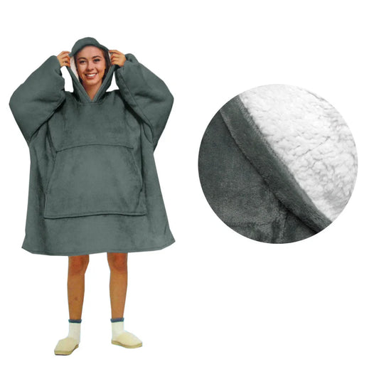 Blanket Hoodie with Sherpa Reverse Plain Dark Grey - Home &
