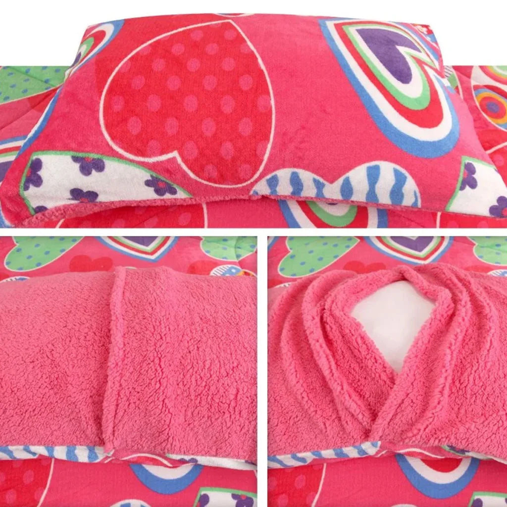 Blanket Set Ramesses Pink Heart Printed Sherpa Flannel