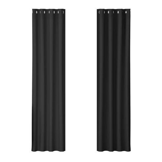 Blockout Curtains Eyelet Set of 2 - 140x230CM Black