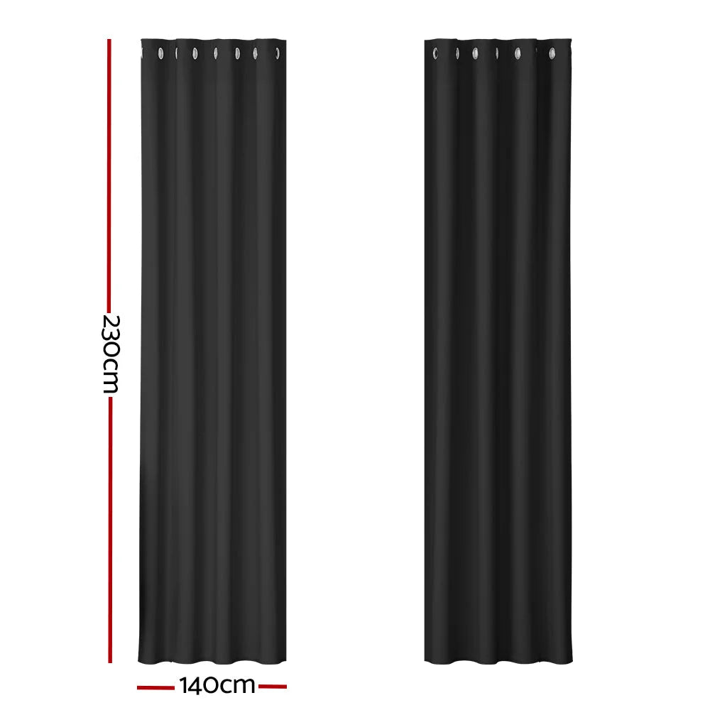Blockout Curtains Eyelet Set 2 with 140x230cm Black