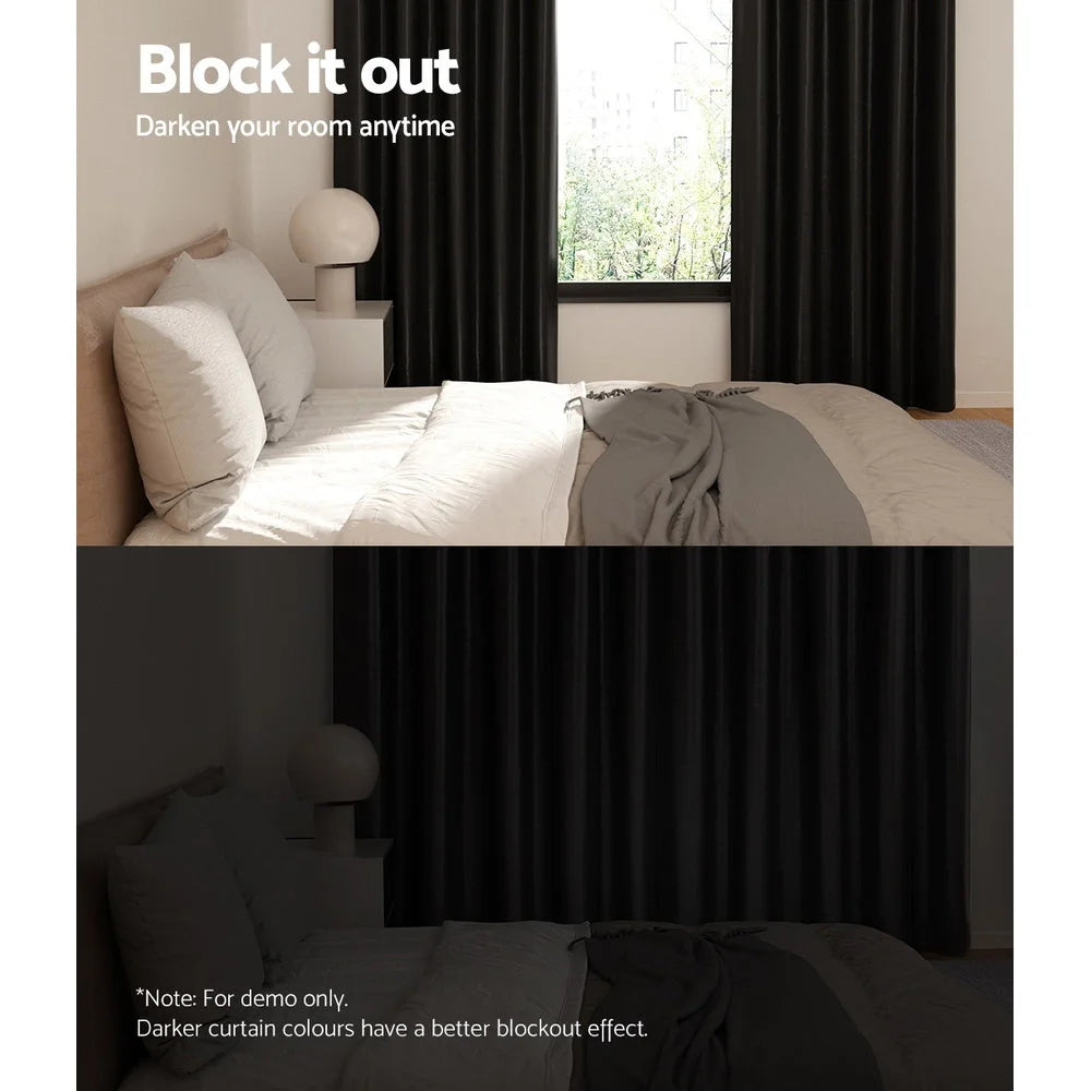 Blockout Curtains Eyelet Set 2 140x230cm Black
