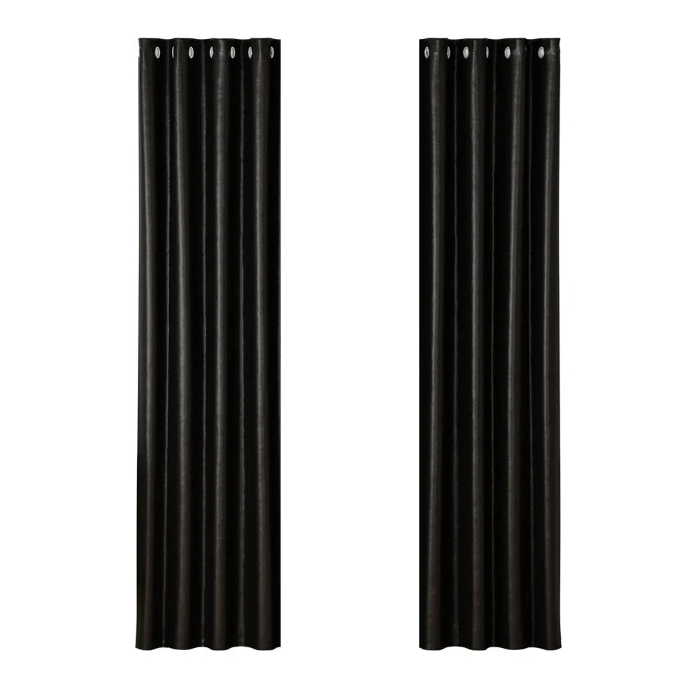Blockout Curtains Eyelet Set of 2 140x230cm black shine