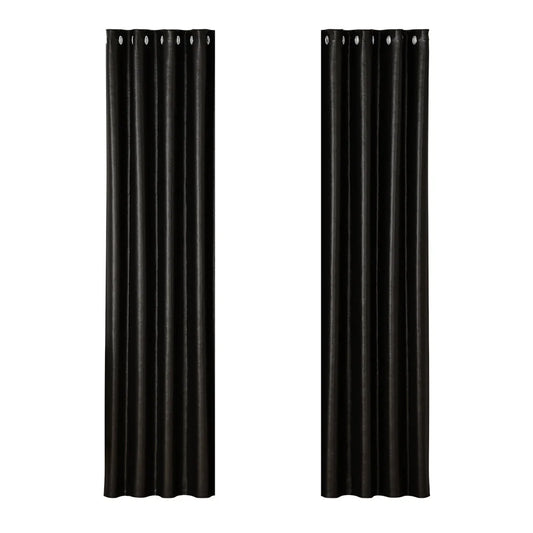 Blockout Curtains Eyelet Set of 2 - 140x230cm Black Shine
