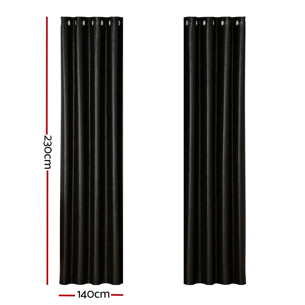 Blockout Curtains Eyelet Set 2 with 140x230cm Black Shine