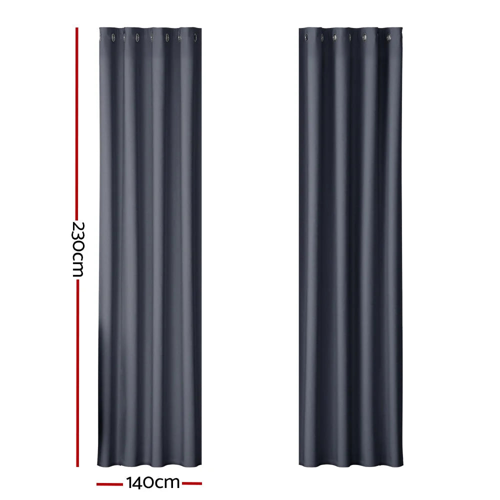 Charcoal 140x230cm blockout curtains eyelet with fabric panel and reinforced edging