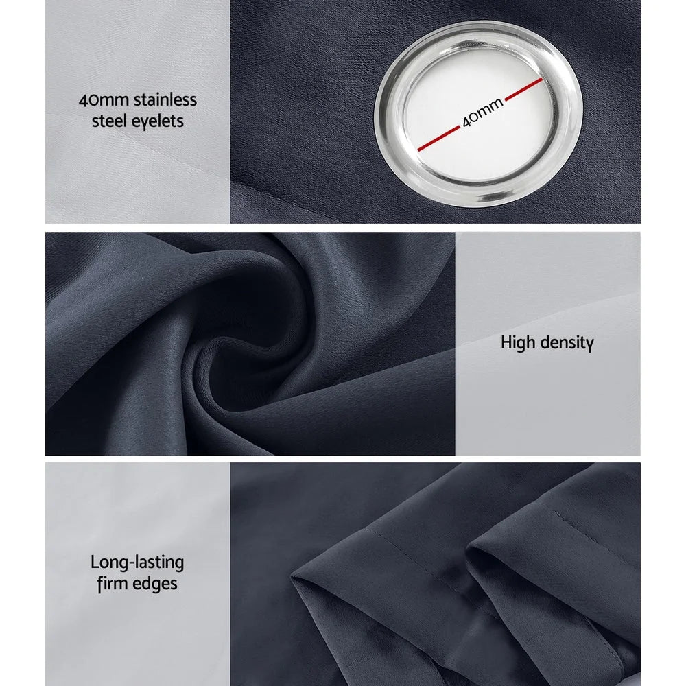 Charcoal 140x230cm blockout curtains eyelet with fabric texture and stitched trim
