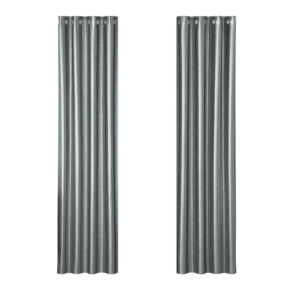 Grey 140x230cm blockout curtains eyelet with fabric panel and reinforced edging