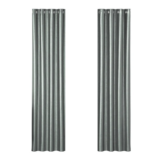 Blockout Curtains Eyelet Set of 2 - 140x230cm Grey Shine