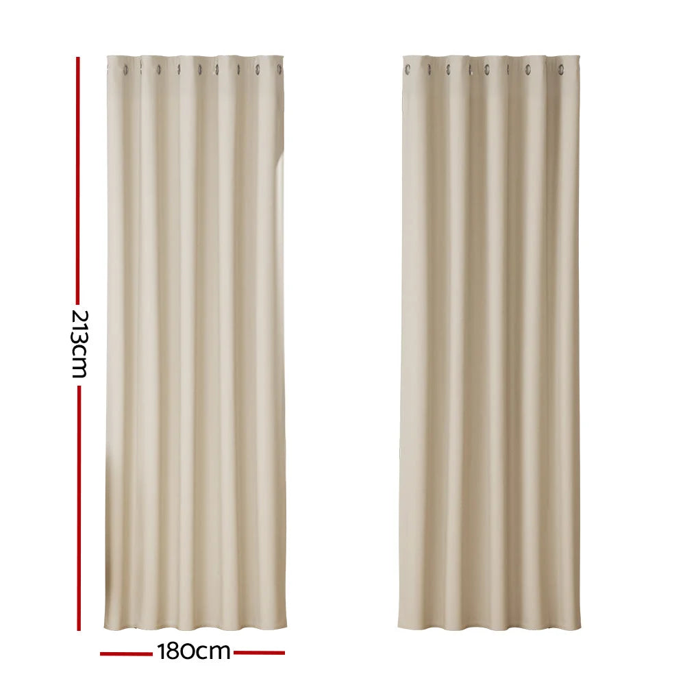 Blockout Curtains Eyelet Set of 2 - 180x213cm Beige