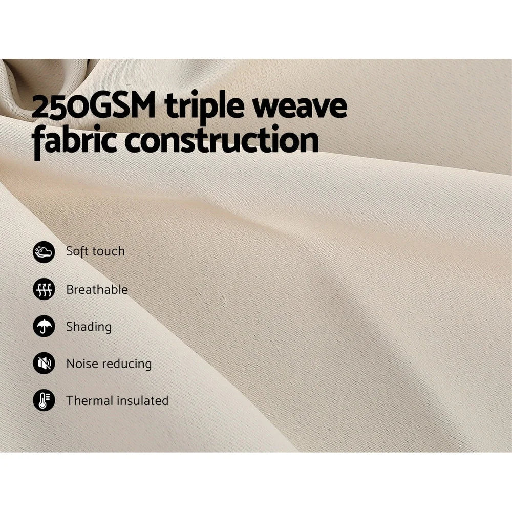 Blockout Curtains Eyelet Set of 2 - 180x213cm Beige