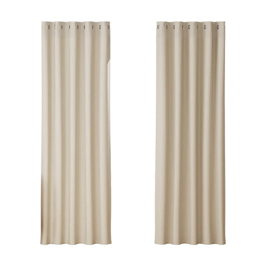 Blockout Curtains Eyelet Set of 2 - 180x213cm Beige