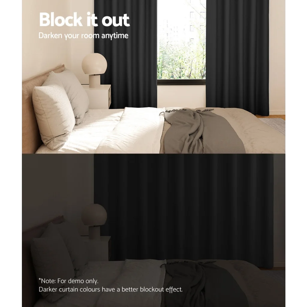 Blockout Curtains Eyelet Set of 2 - 180x213CM Black