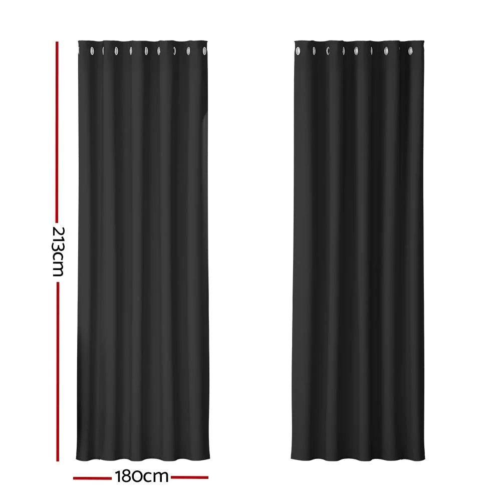 Blockout Curtains Eyelet Set of 2 - 180x213CM Black