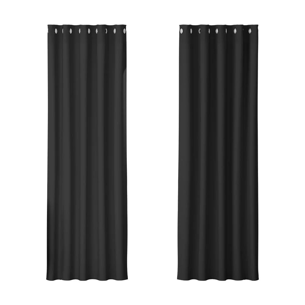 Blockout Curtains Eyelet Set of 2 - 180x213CM Black