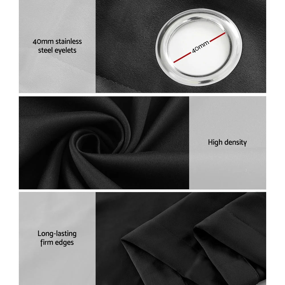 Blockout Curtains Eyelet Set of 2 - 180x213CM Black