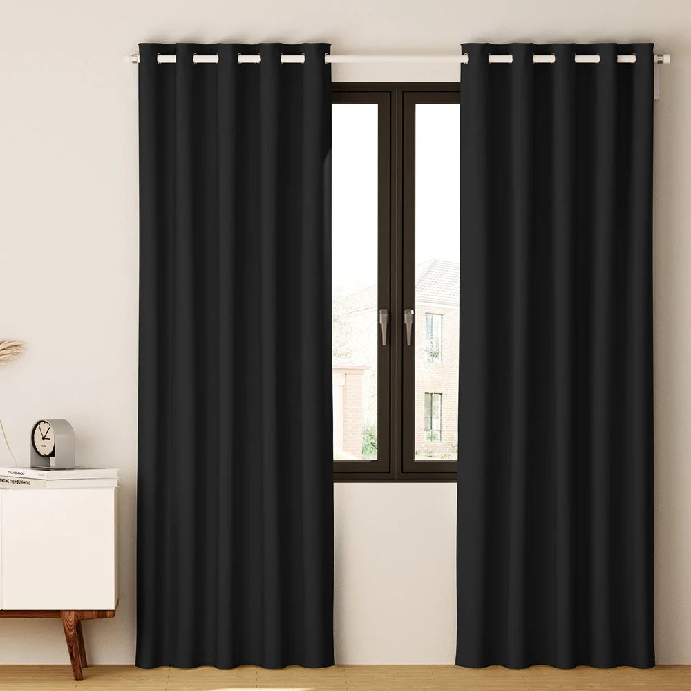 Blockout Curtains Eyelet Set of 2 - 180x213CM Black