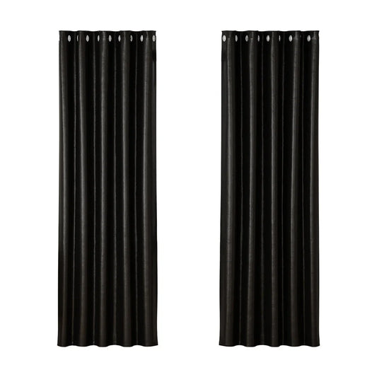 Blockout Curtains Eyelet Set of 2 - 180x213cm Black Shine