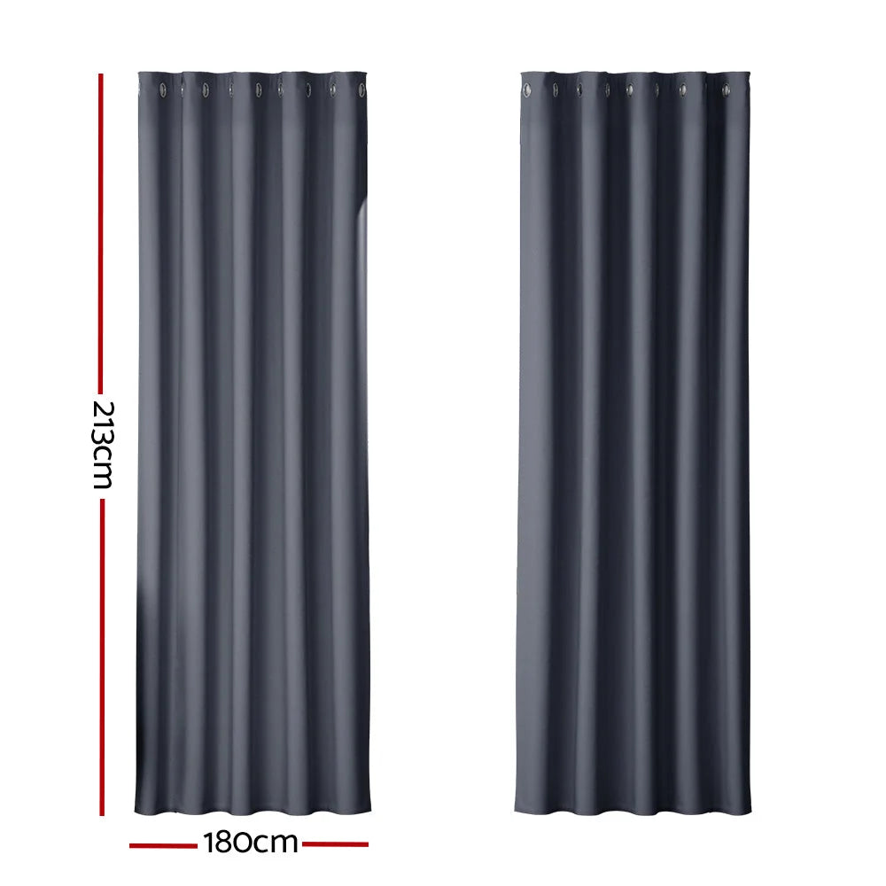 Blockout Curtains Eyelet Set of 2 - 180x213cm Charcoal