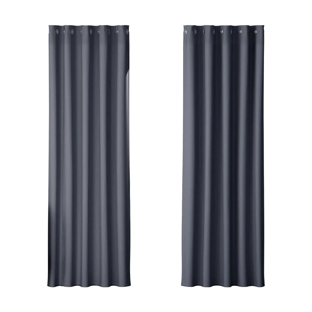 Blockout Curtains Eyelet Set of 2 - 180x213cm Charcoal