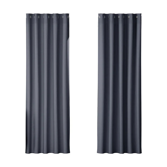 Blockout Curtains Eyelet Set of 2 - 180x213cm Charcoal