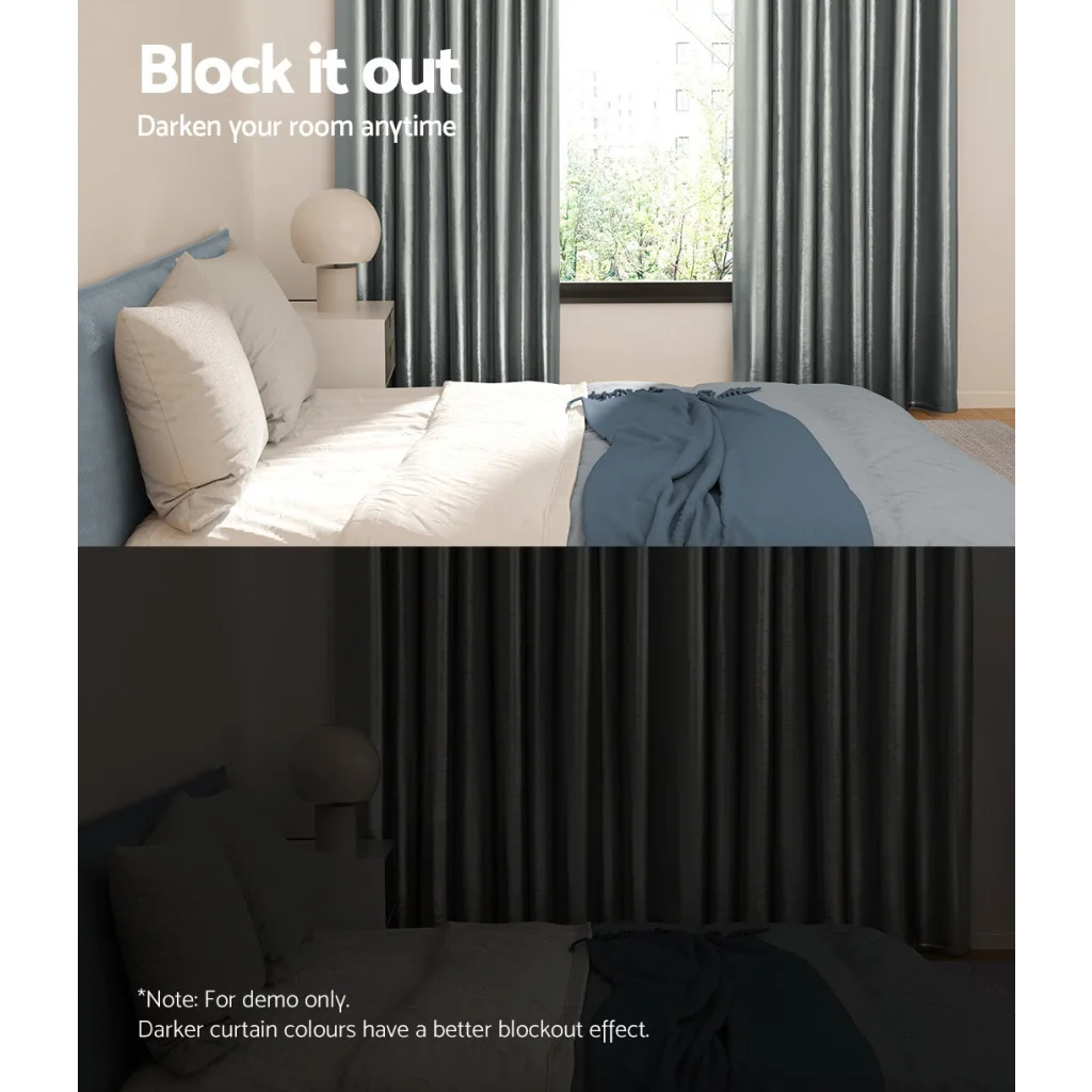 Blockout Curtains Eyelet Set of 2 - 180x213cm Grey Shine