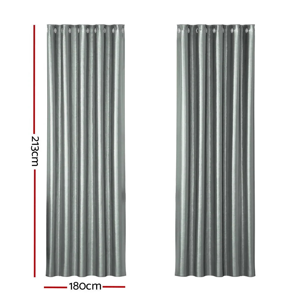 Blockout Curtains Eyelet Set of 2 - 180x213cm Grey Shine