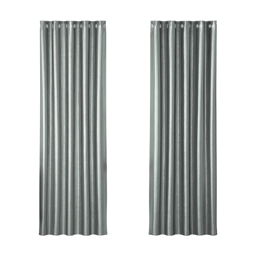 Blockout Curtains Eyelet Set of 2 180x213cm grey shine
