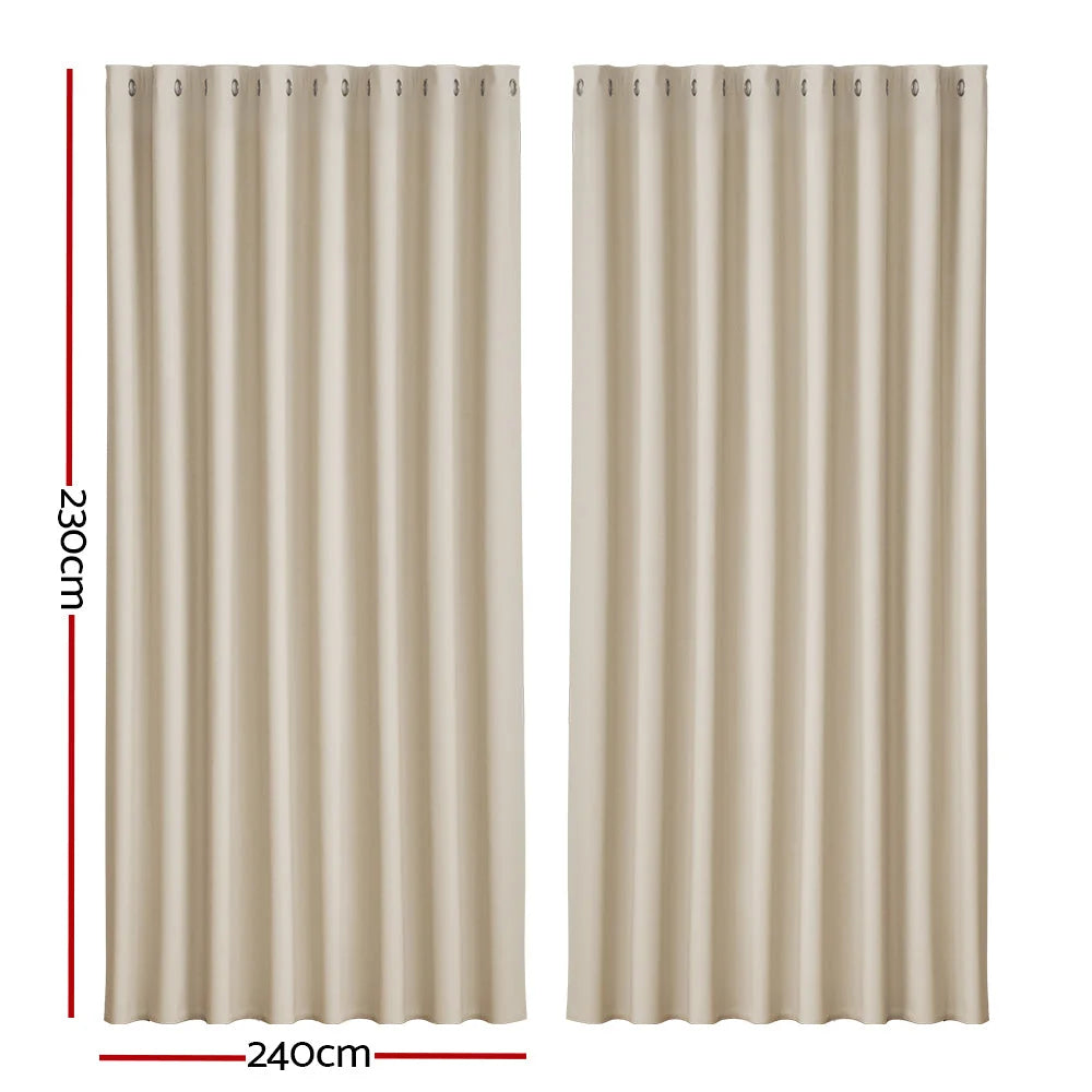 Blockout Curtains Eyelet Set of 2 240x230cm beige 321