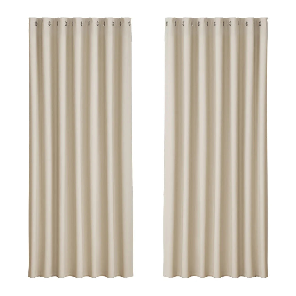 Blockout Curtains Eyelet Set of 2 240x230cm beige 857