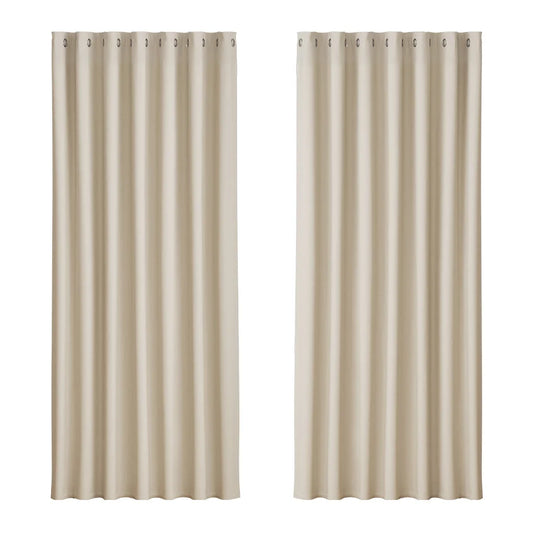 Blockout Curtains Eyelet Set of 2 - 240x230cm Beige