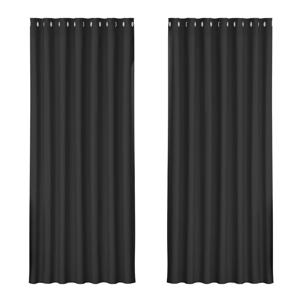 Black 240x230cm blockout curtains eyelet with fabric texture and stitched trim