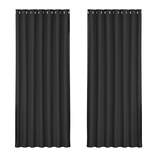 Blockout Curtains Eyelet Set of 2 - 240x230CM Black
