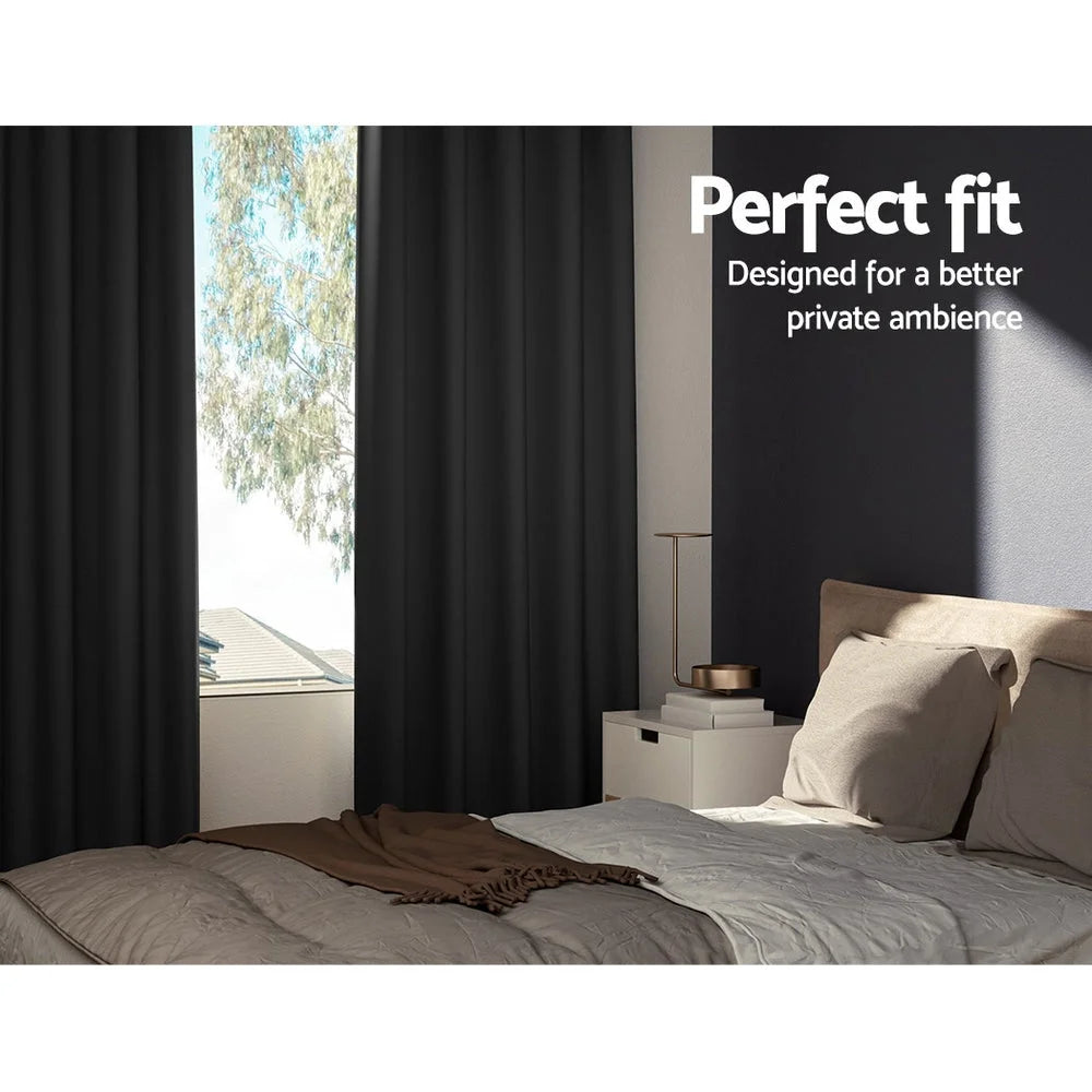 Black 240x230cm blockout curtains eyelet with woven surface and bound edging