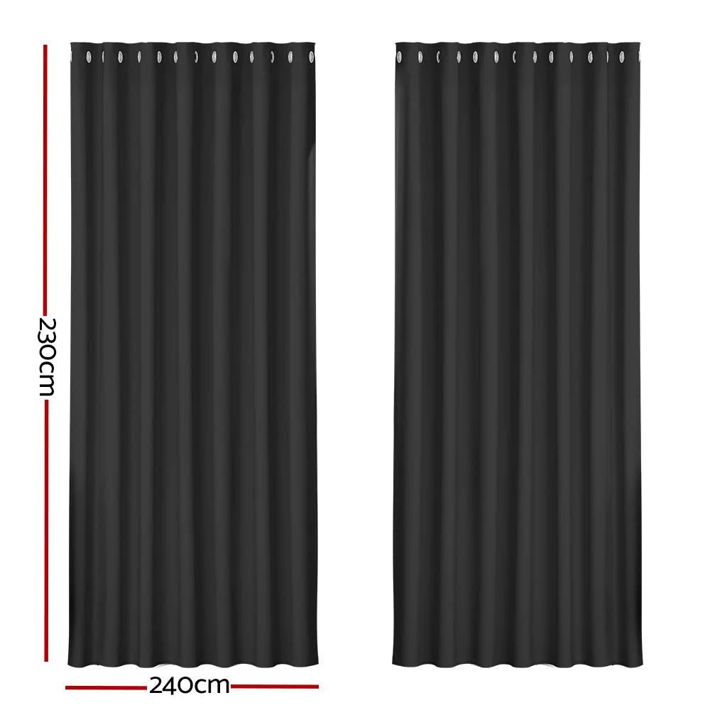 Black 240x230cm blockout curtains eyelet with textile finish and neat seams