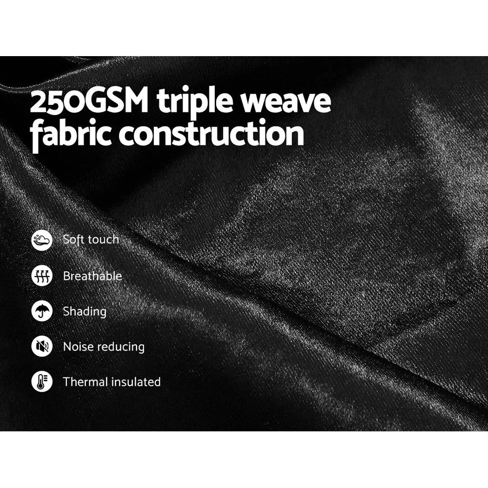 Blockout Curtains Eyelet Set of 2 - 240x230cm Black Shine