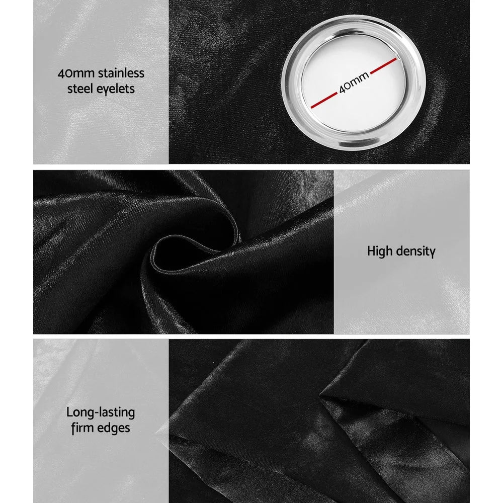 Blockout Curtains Eyelet Set of 2 - 240x230cm Black Shine