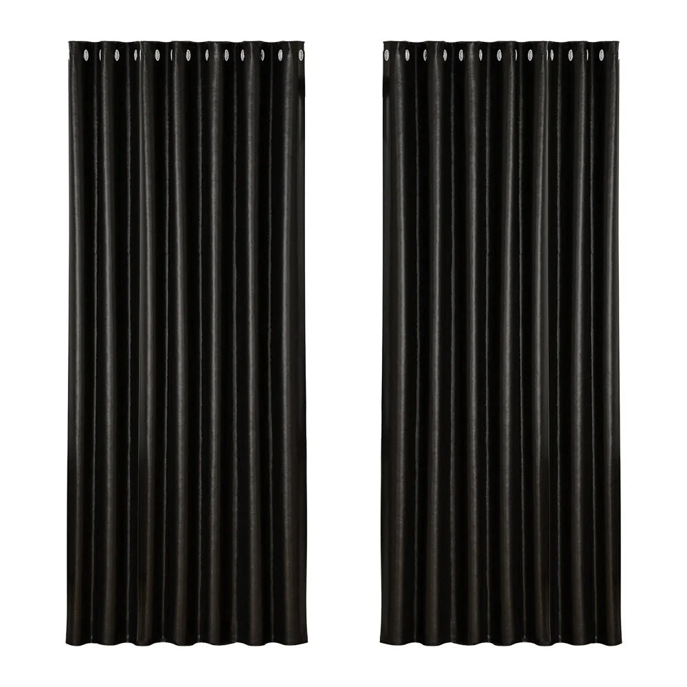 Blockout Curtains Eyelet Set of 2 - 240x230cm Black Shine