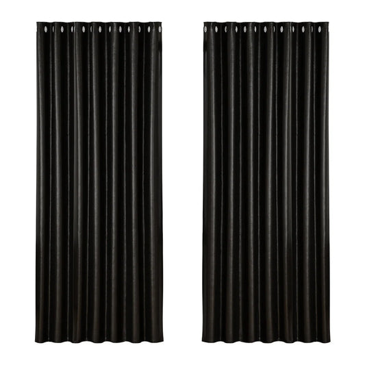 Blockout Curtains Eyelet Set of 2 - 240x230cm Black Shine