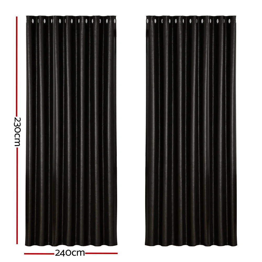 Blockout Curtains Eyelet Set of 2 - 240x230cm Black Shine