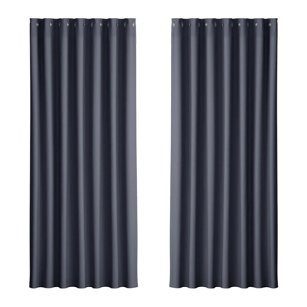 Blockout Curtains Eyelet Set of 2 - 240x230cm Charcoal