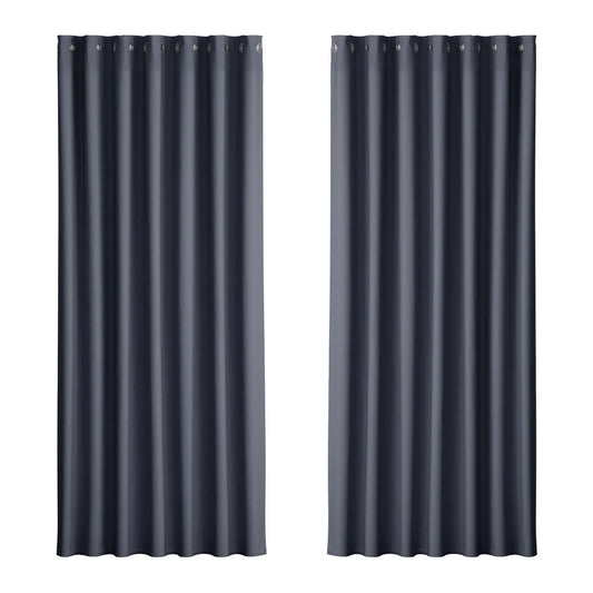Blockout Curtains Eyelet Set of 2 - 240x230cm Charcoal