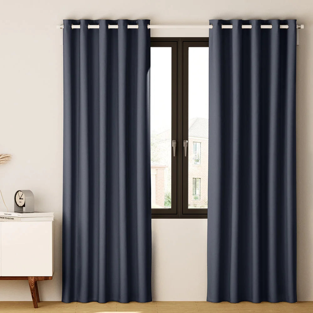 Blockout Curtains Eyelet Set of 2 - 240x230cm Charcoal