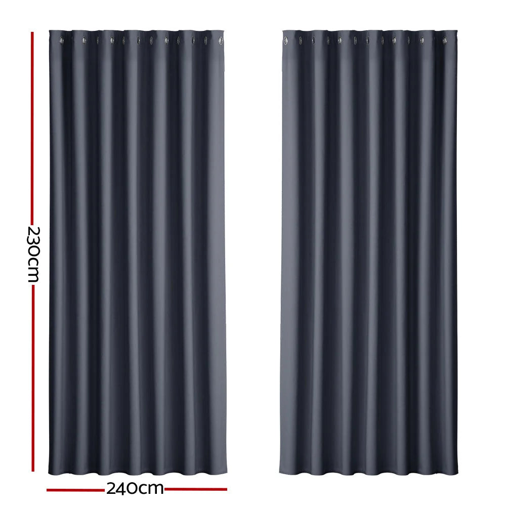 Blockout Curtains Eyelet Set of 2 - 240x230cm Charcoal