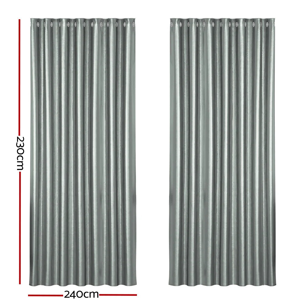 Grey 240x230cm blockout curtains eyelet with fabric panel and reinforced edging