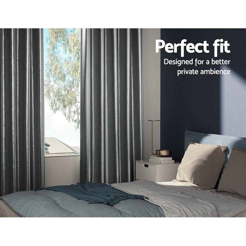 Grey 240x230cm blockout curtains eyelet with fabric texture and stitched trim