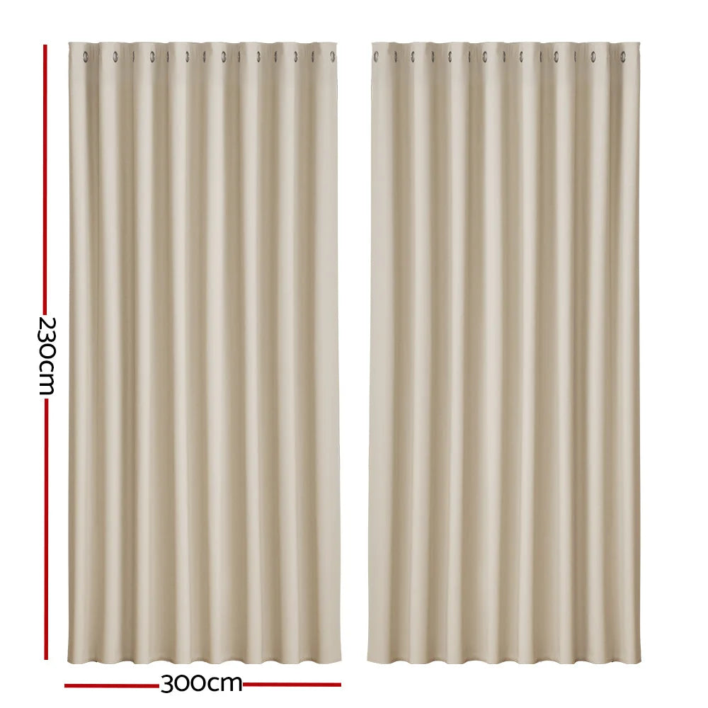 Blockout Curtains Eyelet Set of 2 - 300x230cm Beige