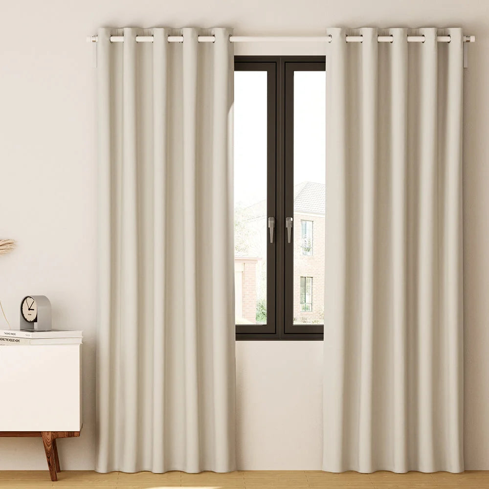 Blockout Curtains Eyelet Set of 2 - 300x230cm Beige