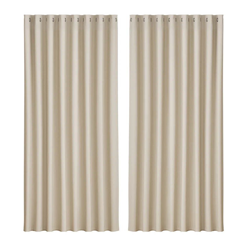 Blockout Curtains Eyelet Set of 2 - 300x230cm Beige